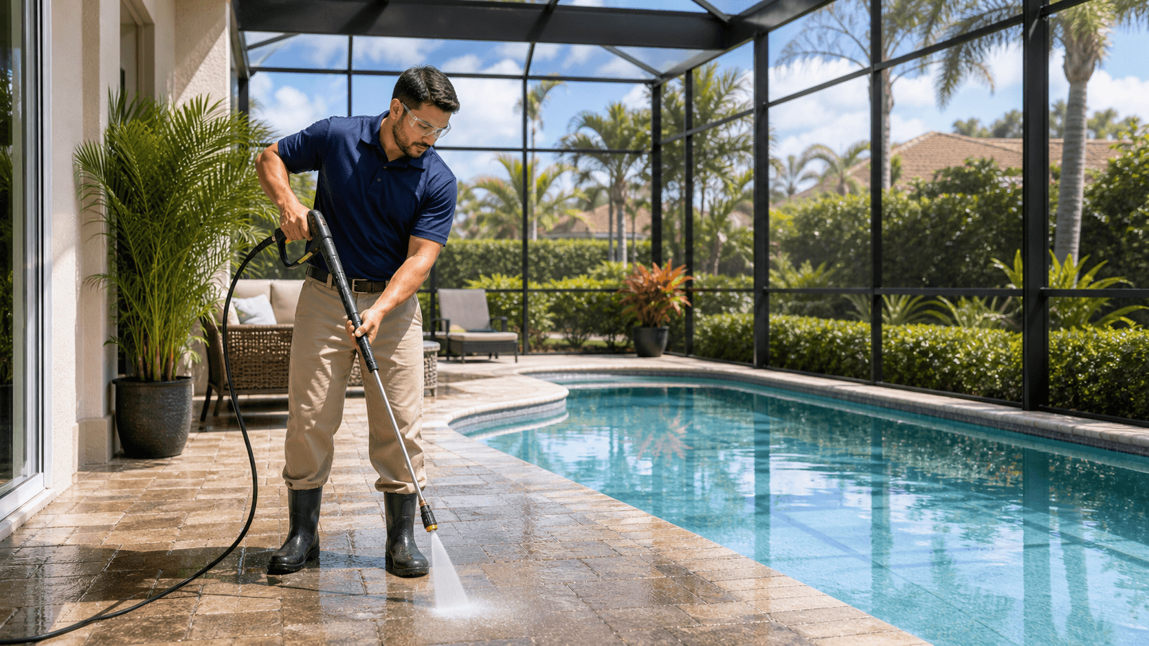 Pressure-washing a screened lanai